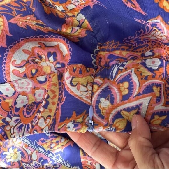 Julie Brown Orange and PurpleShimmer Paisley Boho Palazzo Pants Size 12 - Picture 9 of 13